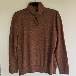 Brown & Glitter Gold Turtleneck Sweater